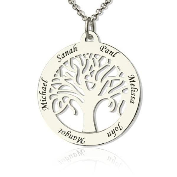 Tree Of Life Personalised Necklace Engraved Names in Silver - AMAZINGNECKLACE.COM