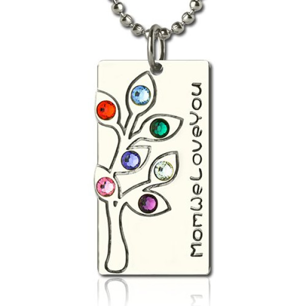 Birthstone Mother Family Tree Personalised Necklace Gifts Sterling Silver  - AMAZINGNECKLACE.COM