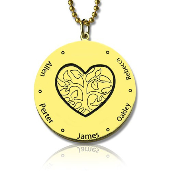 Heart Family Tree Personalised Necklace in 18ct Gold Plating - AMAZINGNECKLACE.COM