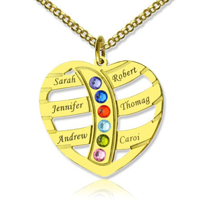Mothers Personalised Necklace With Children Names  Birthstones 18ct Gold Plated  - AMAZINGNECKLACE.COM