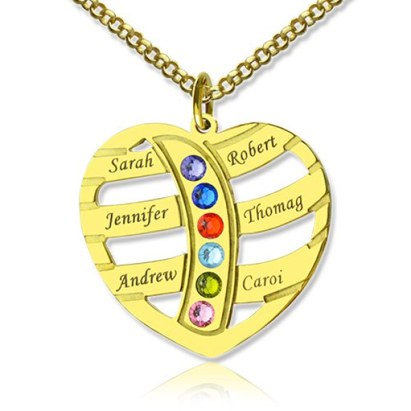 Mothers Personalised Necklace With Children Names  Birthstones 18ct Gold Plated  - AMAZINGNECKLACE.COM