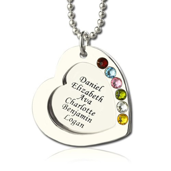 Heart Family Personalised Necklace With Birthstone Sterling Silver  - AMAZINGNECKLACE.COM