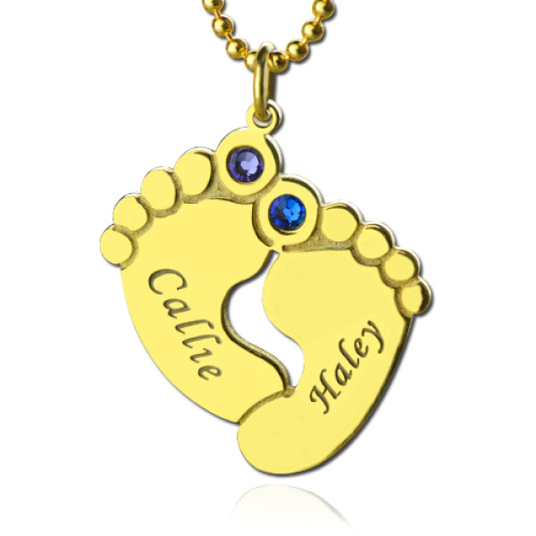 Birthstone Baby Feet Charm Pendant 18ct Gold Plated  - AMAZINGNECKLACE.COM