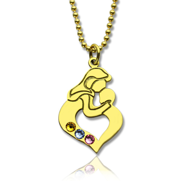Personalised Mother Child Necklace with Birthstone Gold Plated Silver  - AMAZINGNECKLACE.COM
