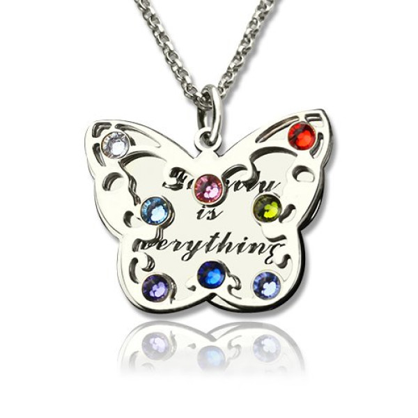 Personalised Birthstone Butterfly Necklace Sterling Silver  - AMAZINGNECKLACE.COM