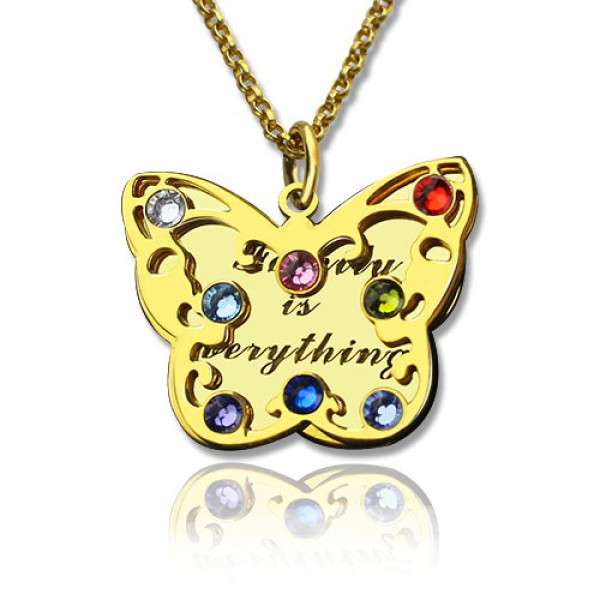 Birthstone Butterfly Personalised Necklace 18ct Gold Plated  - AMAZINGNECKLACE.COM