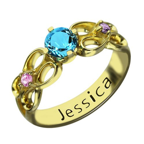 Birthstone Infinity Promise Personalised Ring With Name 18ct Gold Plated  - AMAZINGNECKLACE.COM
