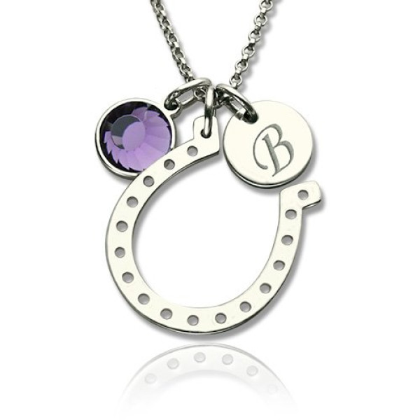 Horseshoe Good Luck Personalised Necklace with Initial  Birthstone Charm  - AMAZINGNECKLACE.COM