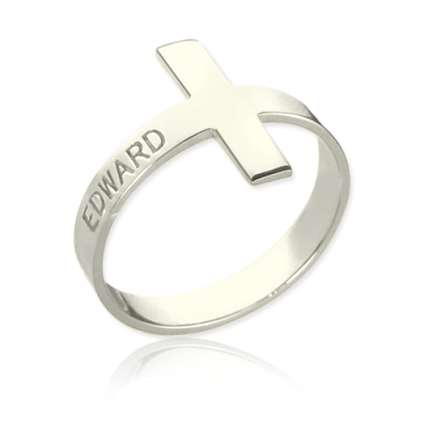 Engraved Name Cross Personalised Rings Sterling Silver - AMAZINGNECKLACE.COM