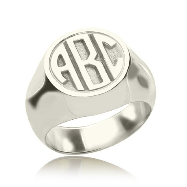 Personalised Signet Ring with Block Monogram Sterling Silver - AMAZINGNECKLACE.COM