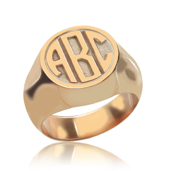 Circle Signet Personalised Ring with Block Monogram Rose Gold - AMAZINGNECKLACE.COM