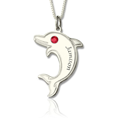 Dolphin Personalised Necklace with Birthstone  Name Sterling Silver  - AMAZINGNECKLACE.COM