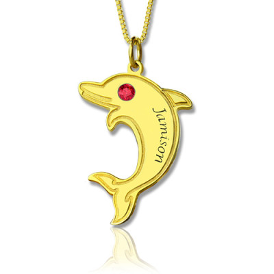 Dolphin Pendant Personalised Necklace with Birthstone  Name 18ct Gold Plated  - AMAZINGNECKLACE.COM