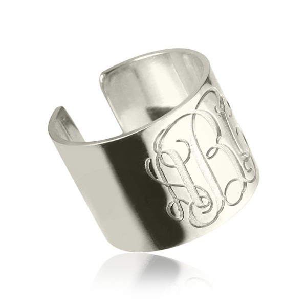 Personalised Monogram Cuff Ring Sterling Silver - AMAZINGNECKLACE.COM