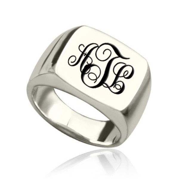 Personalised Signet Ring Sterling Silver with Monogram - AMAZINGNECKLACE.COM
