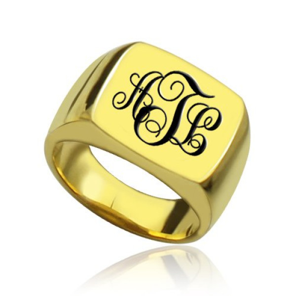 Custom 18ct Gold Plated Monogram Signet Personalised Ring - AMAZINGNECKLACE.COM