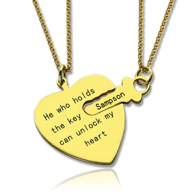 He Who Holds the Key Couple Personalised Necklaces Set 18ct Gold Plated - AMAZINGNECKLACE.COM