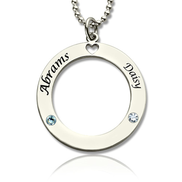 Engraved Circle of Love Name Personalised Necklace with Birthstone Silver  - AMAZINGNECKLACE.COM