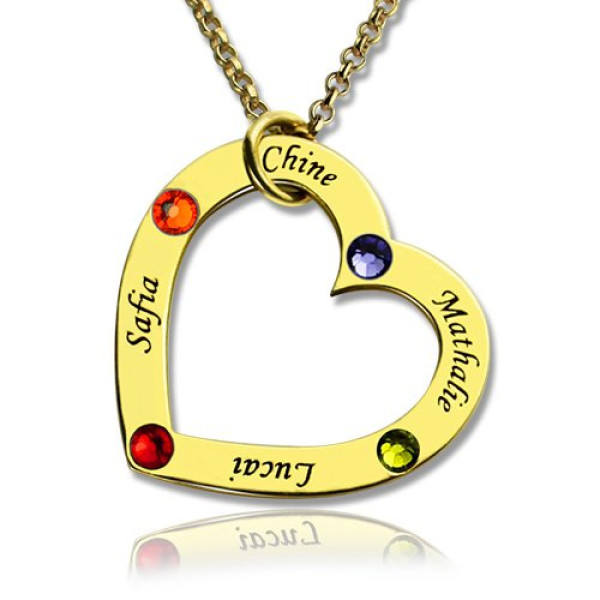 Gold Plated Birthstone Heart Personalised Necklace For Mother  - AMAZINGNECKLACE.COM