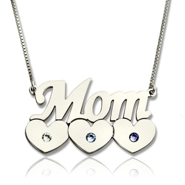 Mother Personalised Necklace With Children Birthstone Silver  - AMAZINGNECKLACE.COM