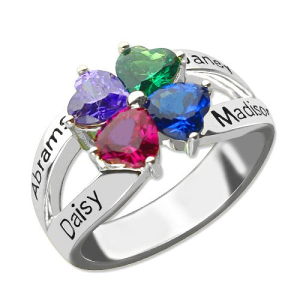 Personalised Mothers Name Ring with Birthstone Sterling Silver  - AMAZINGNECKLACE.COM