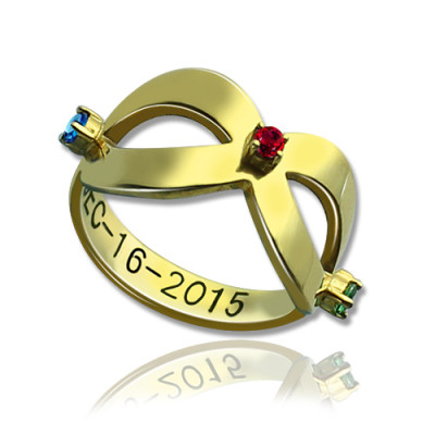 18ct Gold Plated Engraved Infinity Birthstone Personalised Ring  - AMAZINGNECKLACE.COM