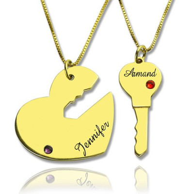 Key to My Heart Couple Name Pendant Personalised Necklaces Gold - AMAZINGNECKLACE.COM