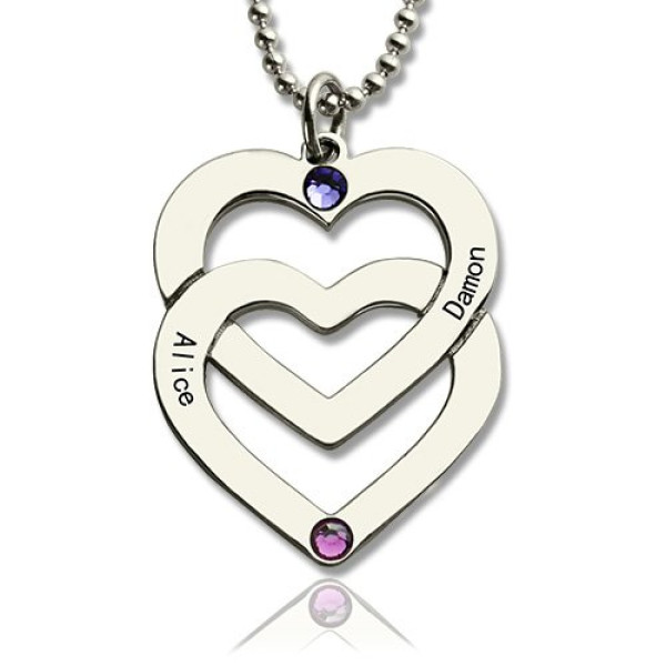 Personalised Double Heart Necklace Engraved Name Sterling Silver - AMAZINGNECKLACE.COM