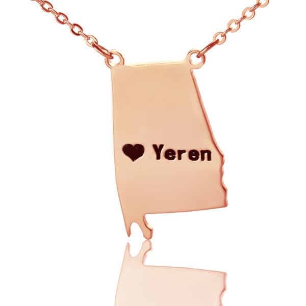 Custom Alabama State USA Map Personalised Necklace With Heart  Name Rose Gold - AMAZINGNECKLACE.COM