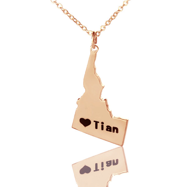 Idaho State USA Map Personalised Necklace With Heart  Name Rose Gold - AMAZINGNECKLACE.COM