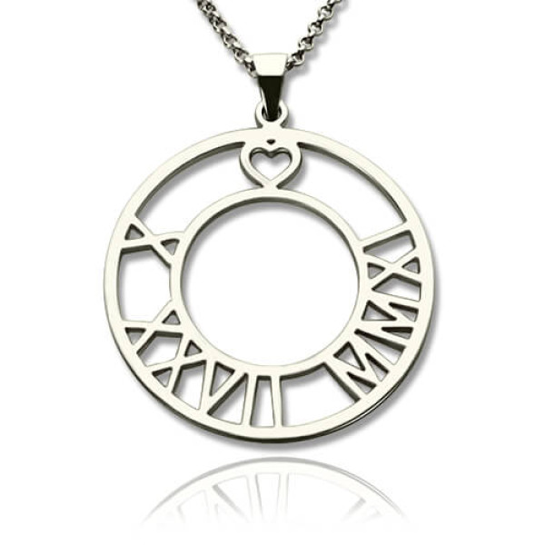 Circle Roman Numeral Disc Personalised Necklace Sterling Silver - AMAZINGNECKLACE.COM