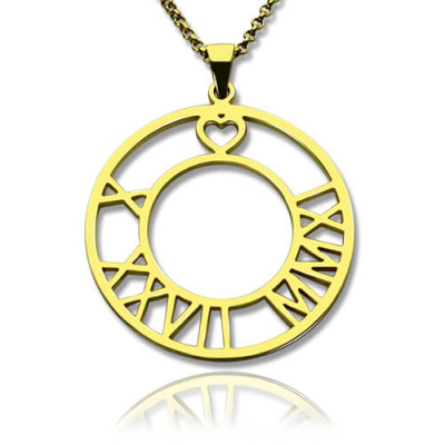 18ct Gold Plated Roman Numeral Disc Personalised Necklace - AMAZINGNECKLACE.COM