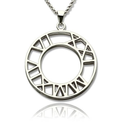 Double Circle Roman Numeral Personalised Necklace Clock Design Sterling Silver - AMAZINGNECKLACE.COM