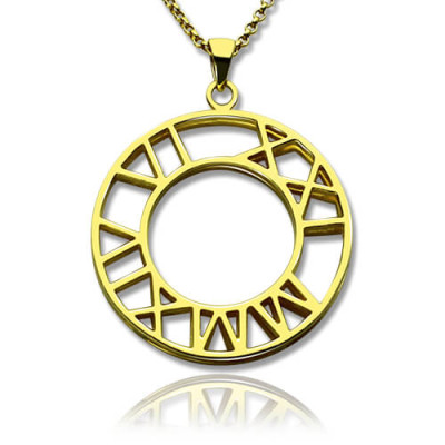 Double Circle Roman Numeral Personalised Necklace Clock Design Gold Plated Silver - AMAZINGNECKLACE.COM