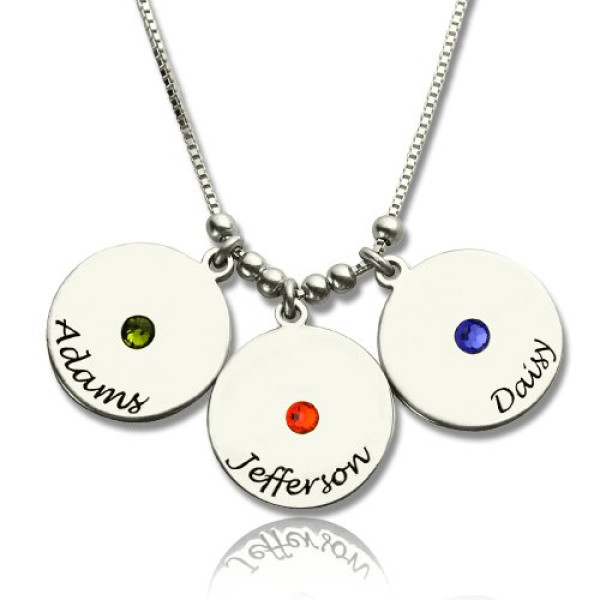 Mother's Disc and Birthstone Charm Personalised Necklace  - AMAZINGNECKLACE.COM