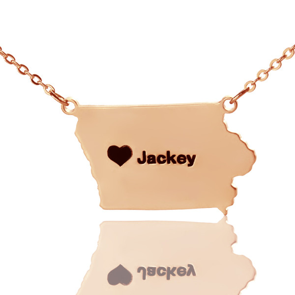 Iowa State USA Map Personalised Necklace With Heart  Name Rose Gold - AMAZINGNECKLACE.COM