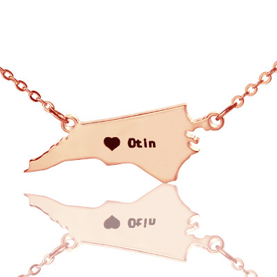 Personalised NC State USA Map Necklace With Heart  Name Rose Gold - AMAZINGNECKLACE.COM