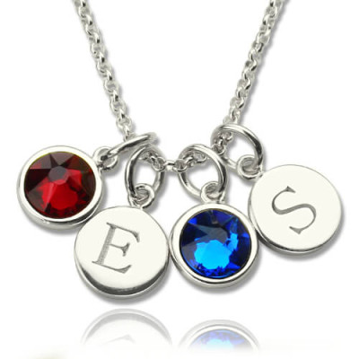 Personalised Double Initial Charm Necklace with Birthstone  - AMAZINGNECKLACE.COM
