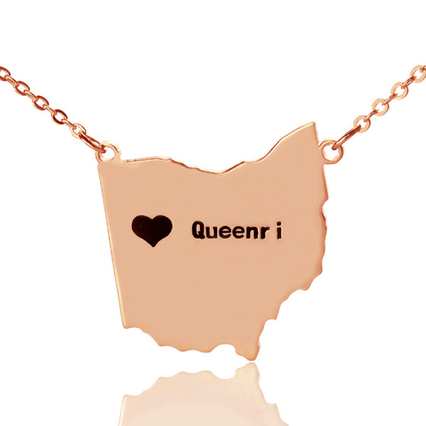 Custom Ohio State USA Map Personalised Necklace With Heart  Name Rose Gold - AMAZINGNECKLACE.COM