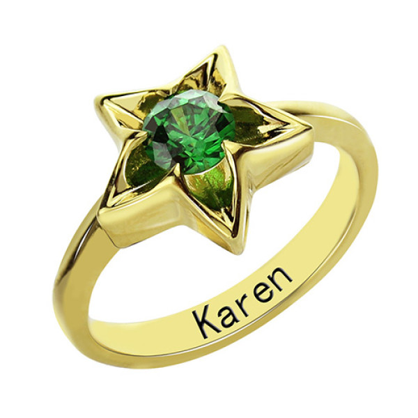 Personalised Star Ring with Birthstone Gold Plated Silver  - AMAZINGNECKLACE.COM