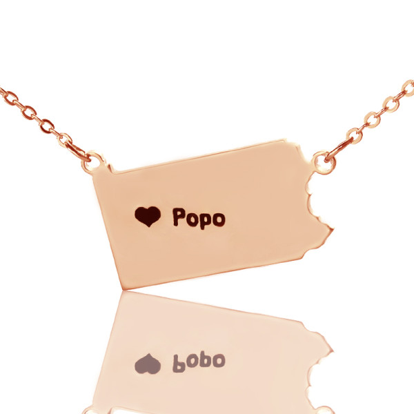Personalised PA State USA Map Necklace With Heart  Name Rose Gold - AMAZINGNECKLACE.COM