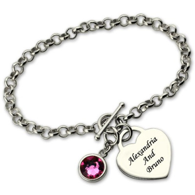 Personalised Charm Bracelet with Birthstone  Name Sterling Silver  - AMAZINGNECKLACE.COM