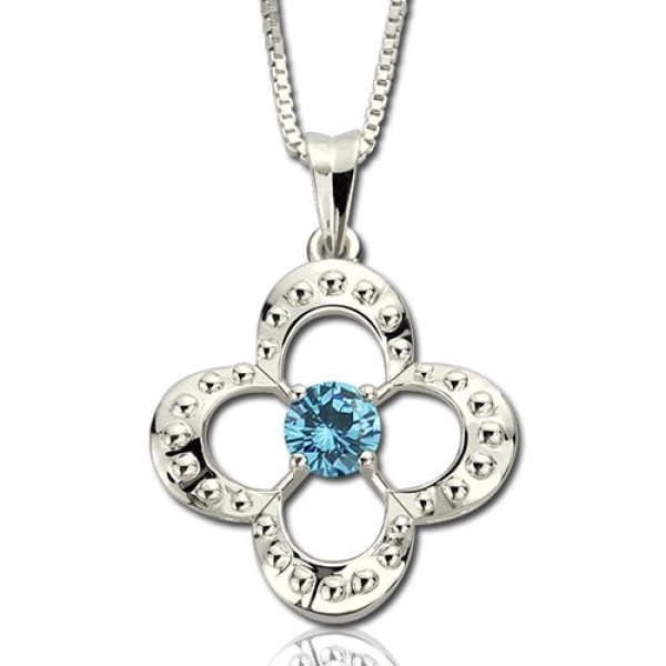 Birthstone Four Clover Good Lucky Charm Personalised Necklace Sterling Silver  - AMAZINGNECKLACE.COM