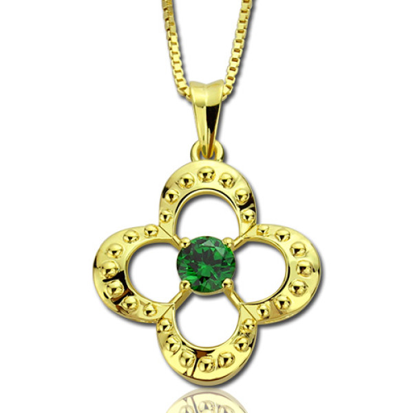 Clover Lucky Charm Personalised Necklace with Birthstone 18ct Gold Plated  - AMAZINGNECKLACE.COM