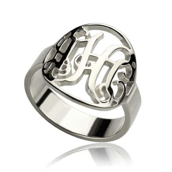 Cut Out Monogram Initial Personalised Ring Sterling Silver - AMAZINGNECKLACE.COM