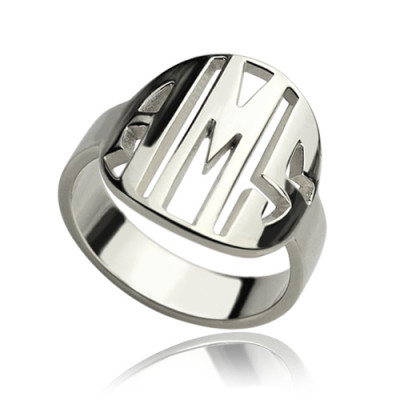 Personalised Cut Out Block Monogram Ring Sterling Silver - AMAZINGNECKLACE.COM