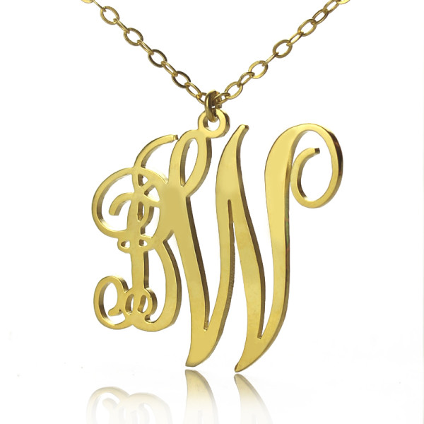 Personailzed Vine Font 2 Initial Monogram Personalised Necklace 18ct Gold Plated - AMAZINGNECKLACE.COM