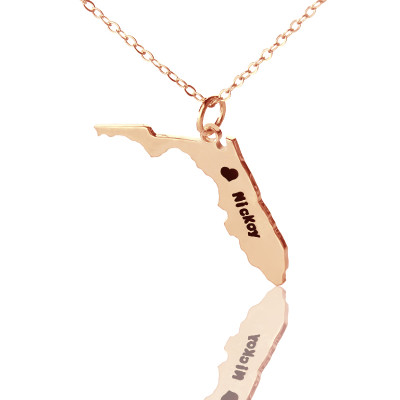 Custom Florida State USA Map Personalised Necklace With Heart  Name Rose Gold - AMAZINGNECKLACE.COM