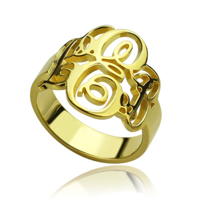Interlocking Three Initials Monogram Personalised Ring 18ct Gold Plated - AMAZINGNECKLACE.COM
