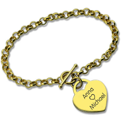 Personalised Heart Name Bracelets 18ct Gold Plated - AMAZINGNECKLACE.COM